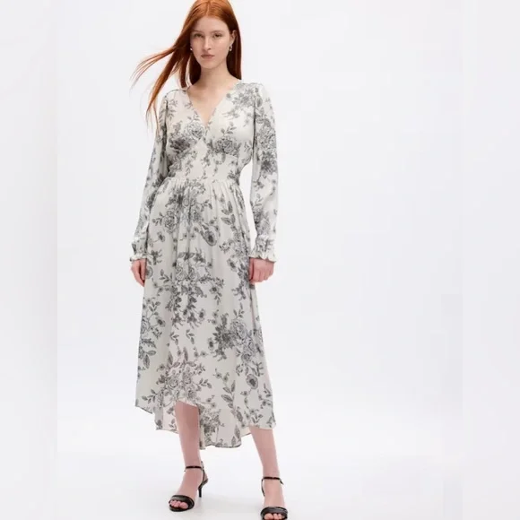 GAP | Dresses | Gap Nwt Tall Smocked Floral Long Sleeve Maxi Dress Grey  Floral | Poshmark